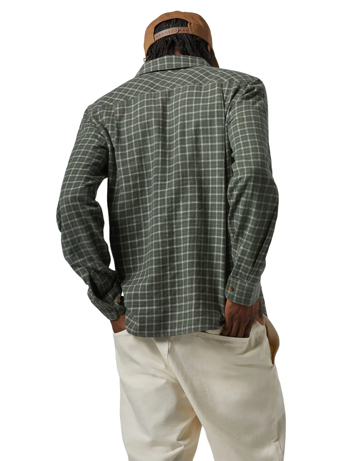 Brixton Bowery Lightweight Ultra Soft L/S Flannel - Ivy Green / Whitecap - Image 3
