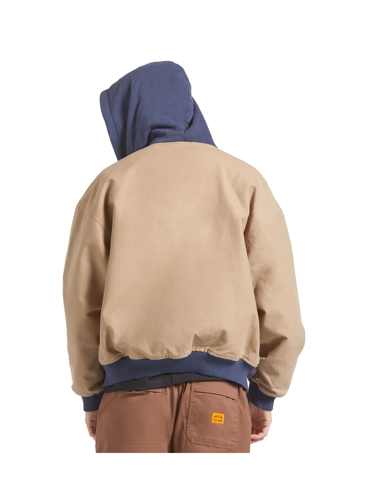 Brixton Canvas Hooded Bomber Jacket - Khaki / Indigo - Image 2