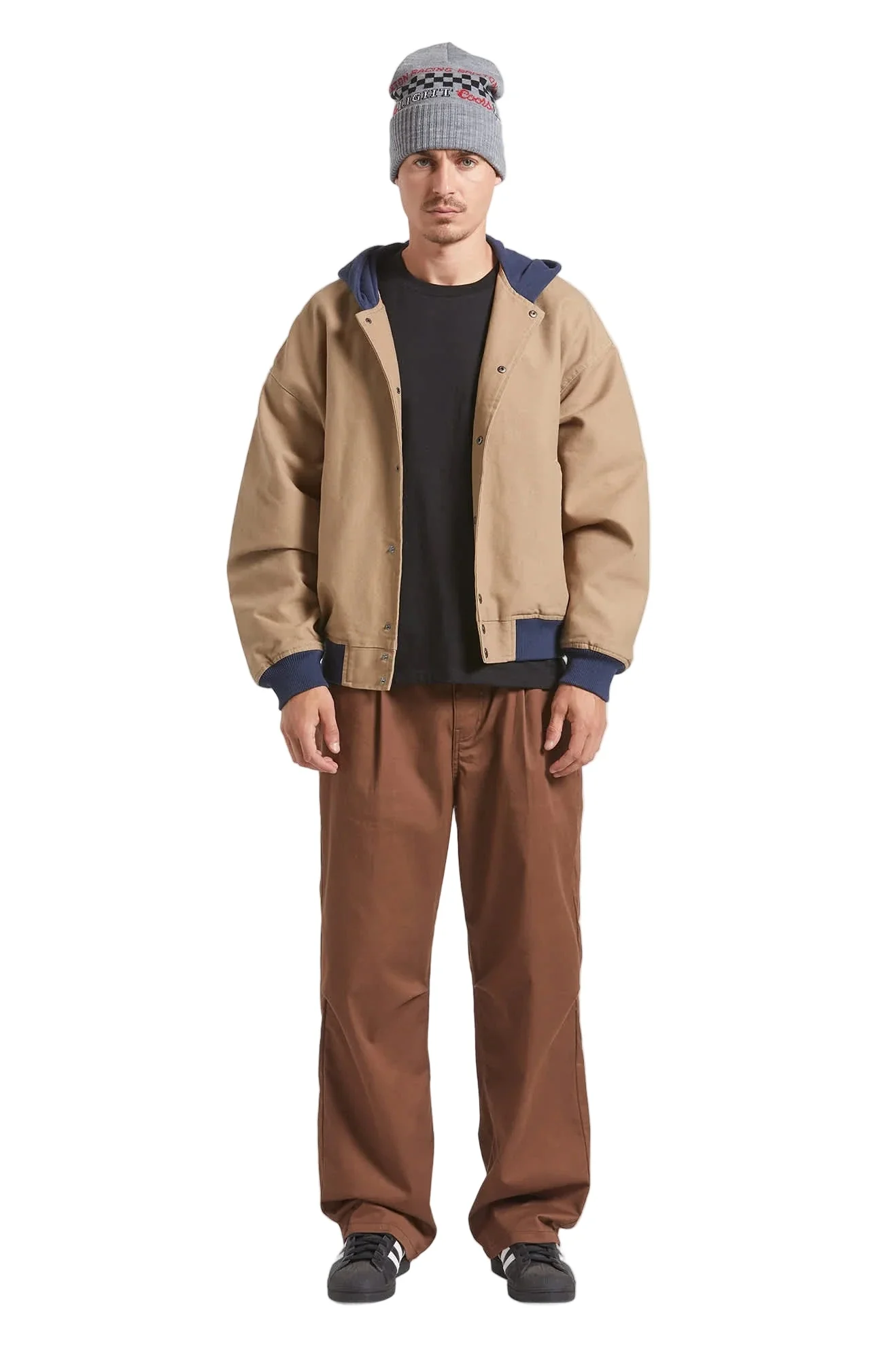 Brixton Canvas Hooded Bomber Jacket - Khaki / Indigo - Image 3