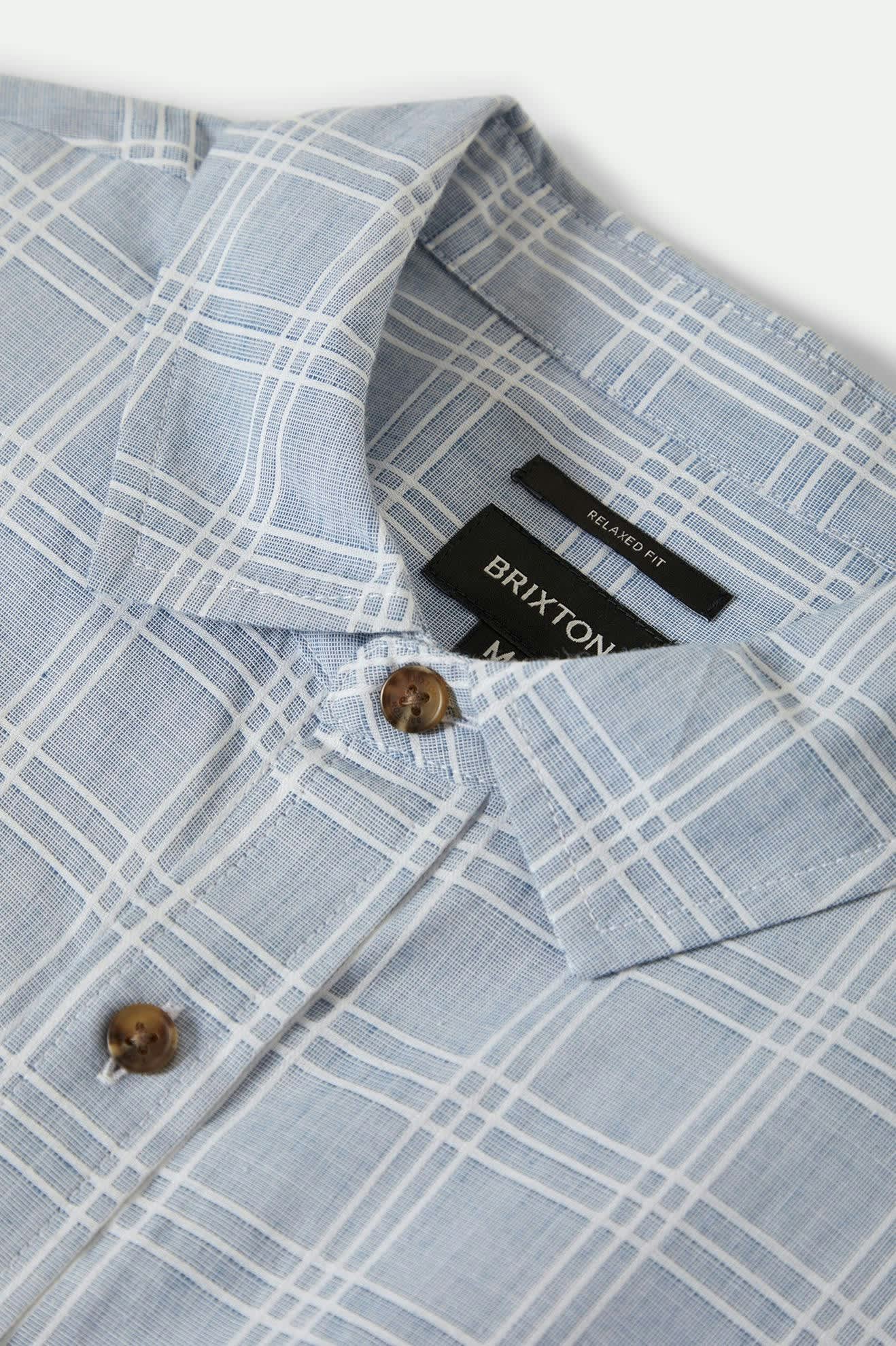Brixton - Cru Oxford Plaid S/S Woven - Light Blue / White Plaid - Image 2