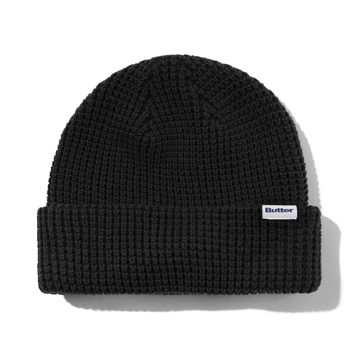 Butter Distressed Waffle Knit Beanie - Washed Black