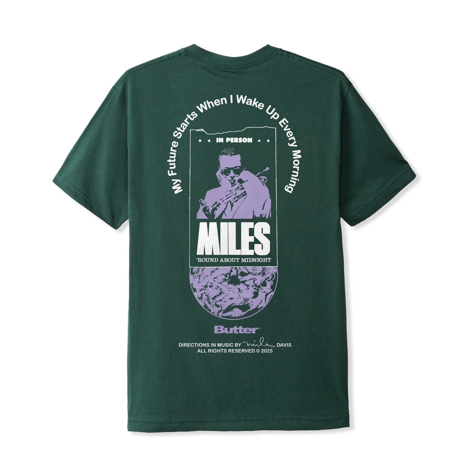 Butter x Miles Davis Round About MIdnight Tee - Dark Forest - Image 2