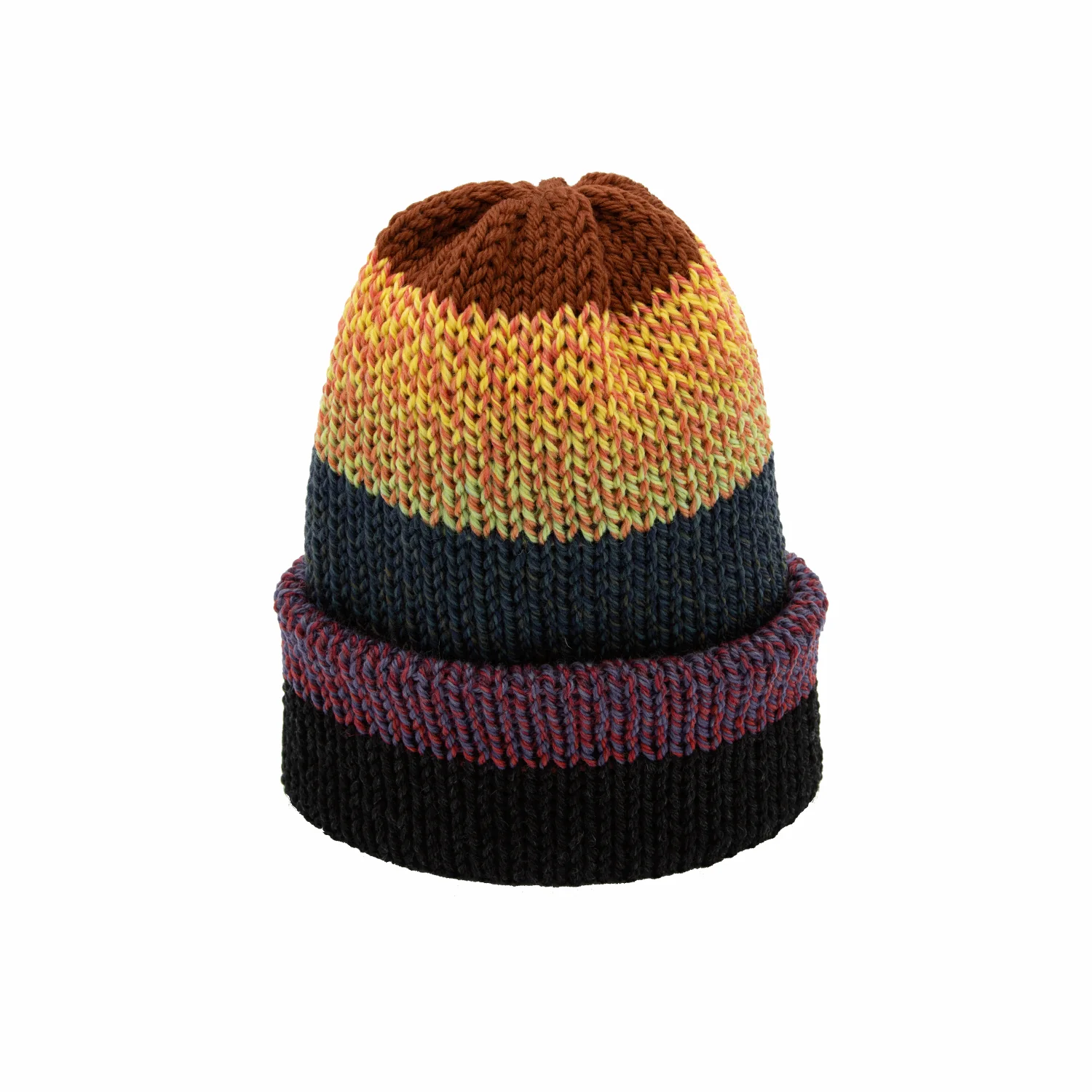 Chimney Ltd Short Stack Beanie - Blocks Multicolor Black / Red/ Org - Image 2