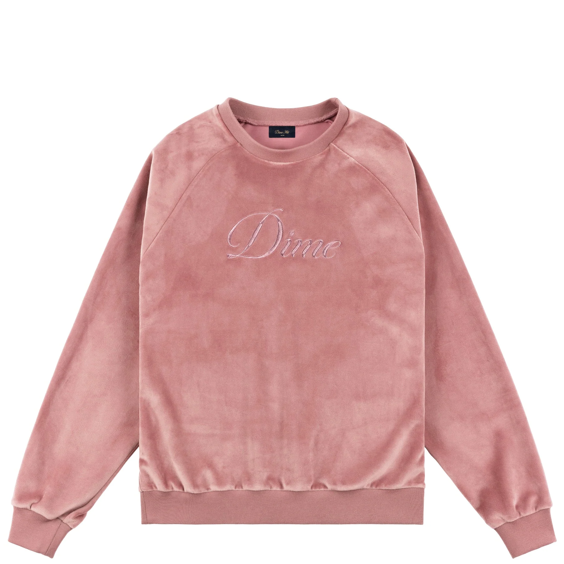 Dime Cursive Velvet Crewneck - Dusty Pink