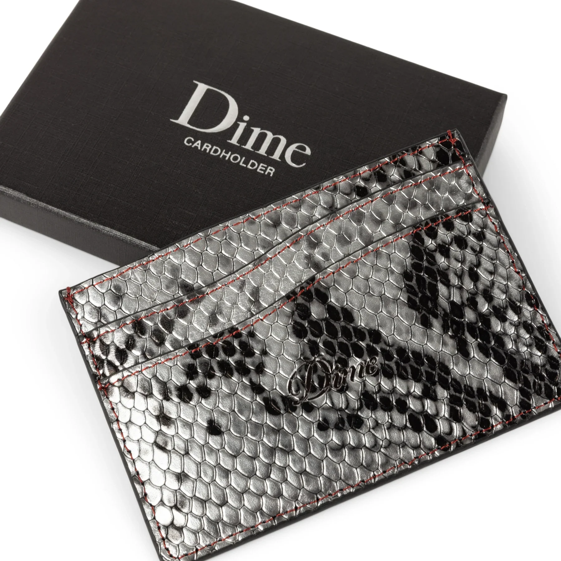 Dime Embossed Leather Card Holder - Silver Snake - Image 2