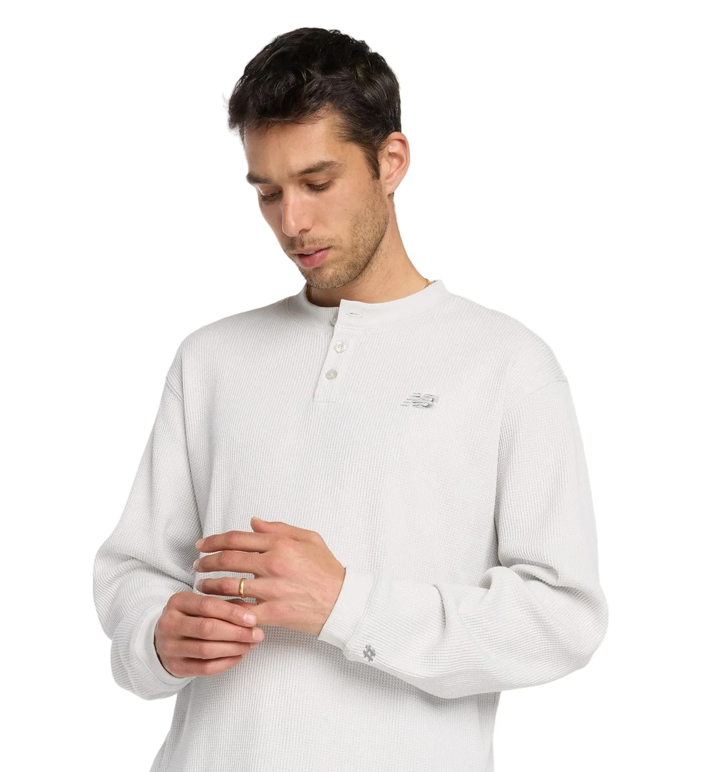 New Balance Numeric Waffle Knit LS Henley - White - Image 3