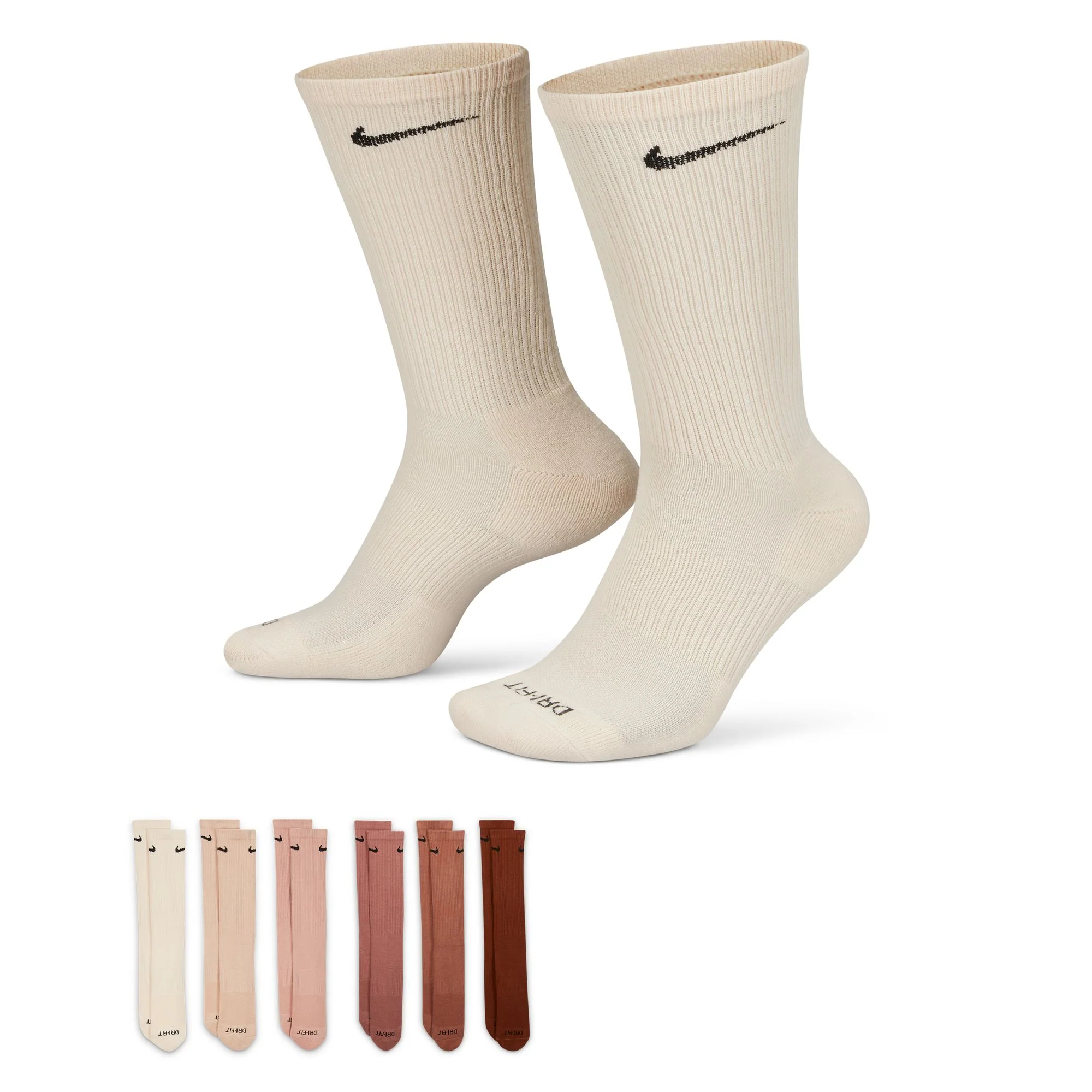 Nike Everyday Plus Crew Sock 6 Pack - Multi Color Tan