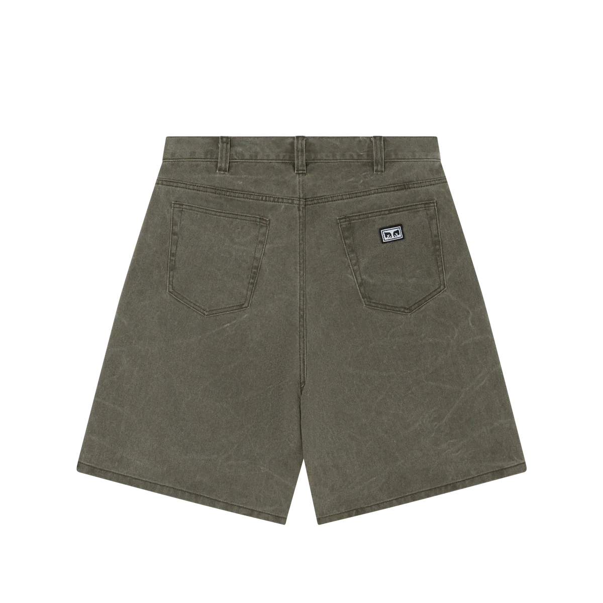 Obey Bigwig Baggy Denim Shorts - Black Olive Wrinkle Wash - Image 2