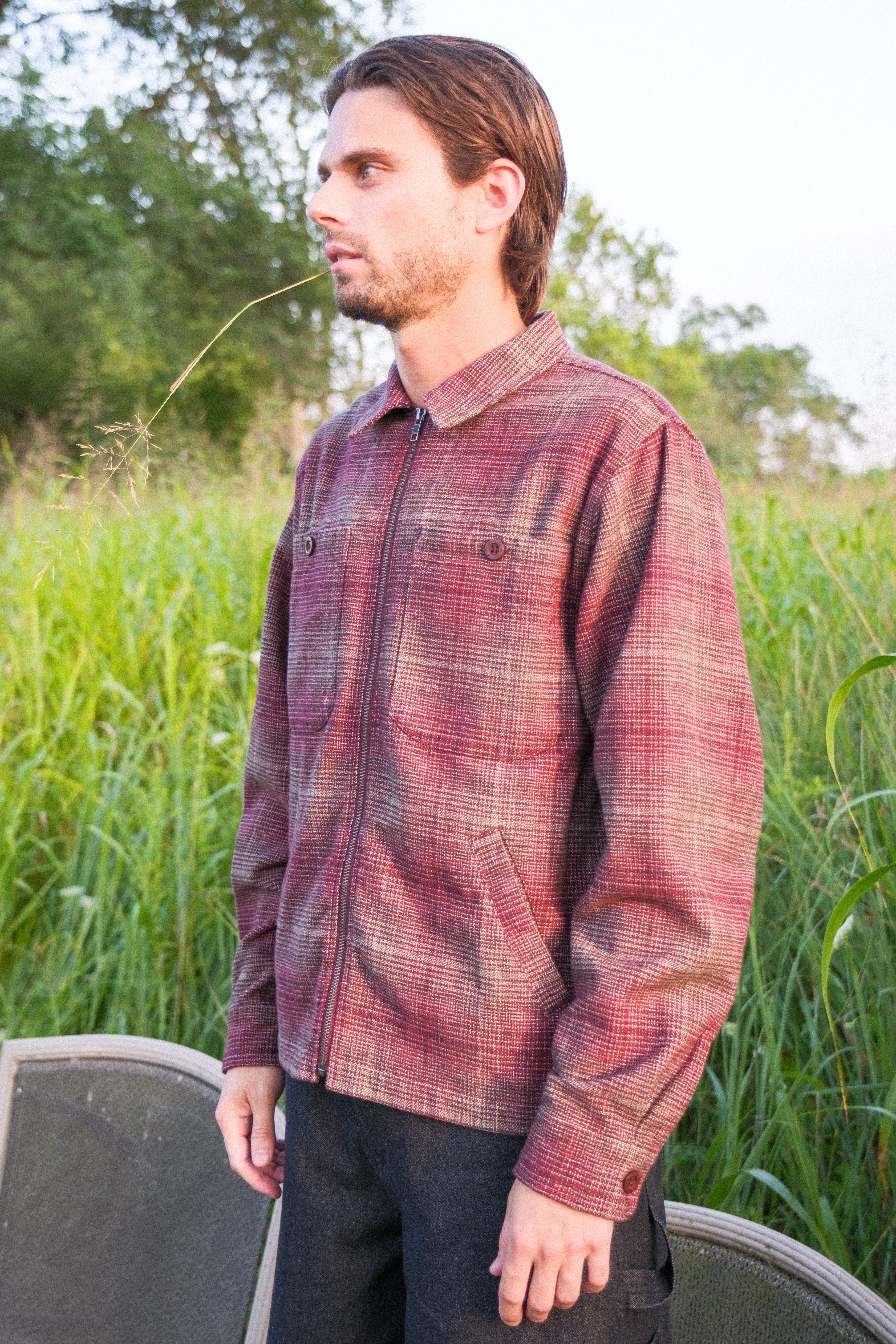Quasi Grain Full Zip Shirt Jacket - Red - Image 3