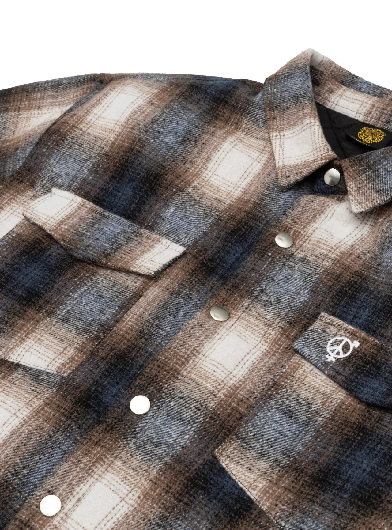 Sexhippies Insulated Snap Flannel Shirt - Navy / Brown / White - Image 3
