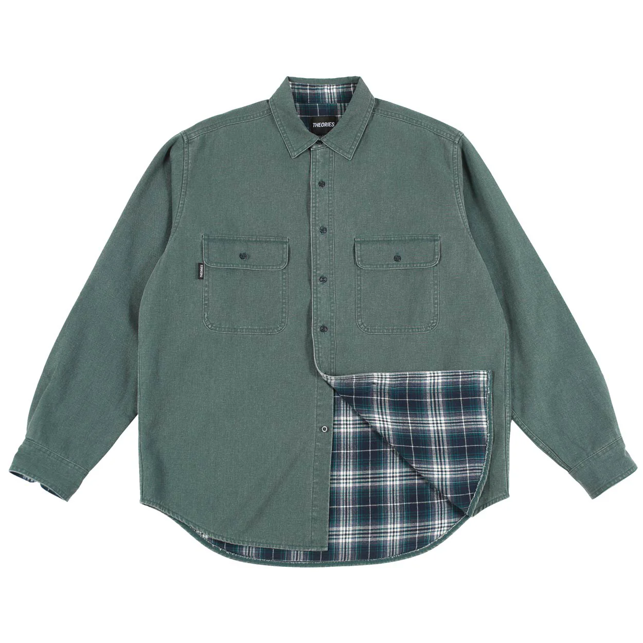 Theories Union Flannel Lined Button Shirt - Sea Green - Image 3