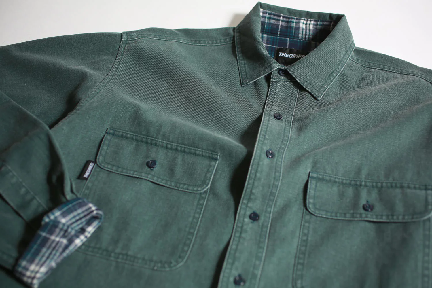Theories Union Flannel Lined Button Shirt - Sea Green - Image 4