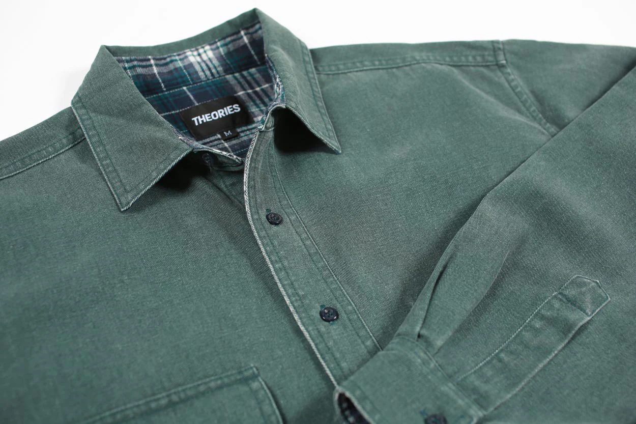 Theories Union Flannel Lined Button Shirt - Sea Green - Image 5