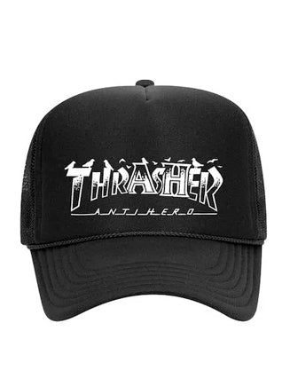 Thrasher x Antihero Pigeon Mag Trucker - Black / White